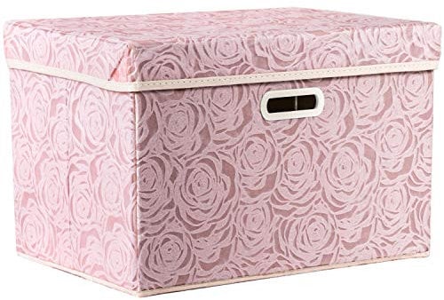 Prandom Cajas de almacenamiento plegables más grandes con tapa, cubos de almacenamiento decorativos de tela, cestas organizadoras con asas para dormitorio, sala de estar,Rosa,43x30x30cm,paquete de 1