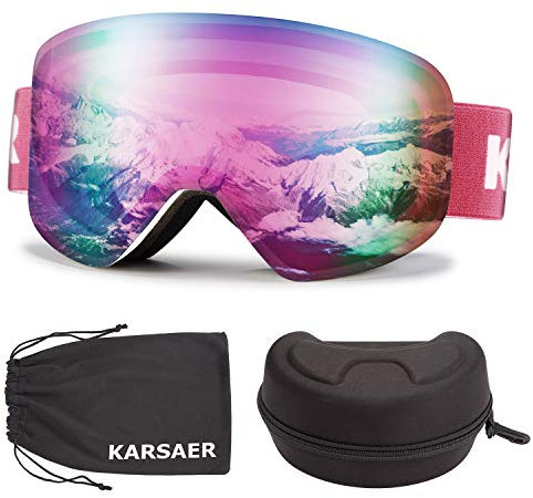 Karsaer Unisex Skibrille Damen und Herren, OTG 100% UV-Schutz Anti-Fog Snowboardbrille Ski Goggles für Brillenträger Helmkompatible Schneebrille,Snowboard Brille für Jungen und Mädchen K7014