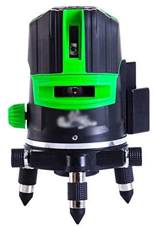 Livello laser a 5 linee con punto a piombo verso il basso Strumento laser a croce verde con autolivellamento automatico e base rotante a 360 ° Anti-schizzi 1M Antiurto / Linea trasversale verticale Li