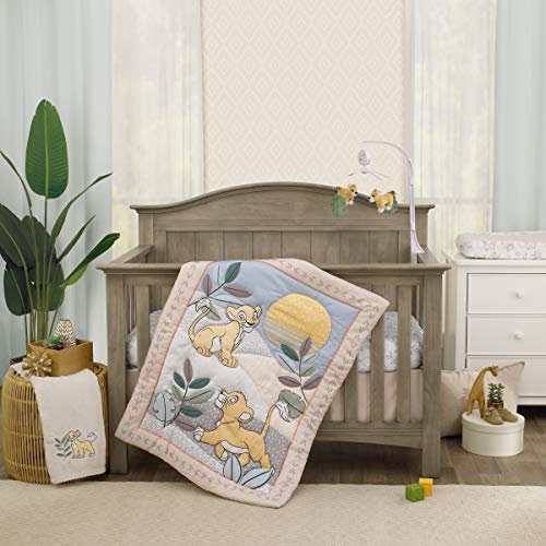 Disney 3-teiliges Bettwäsche-Set für Kinderbetten mit Bettdeckenbezug, Spannbetttuch und Rock für Kinderbett, Grau, Salbei, Elfenbein, Gelb