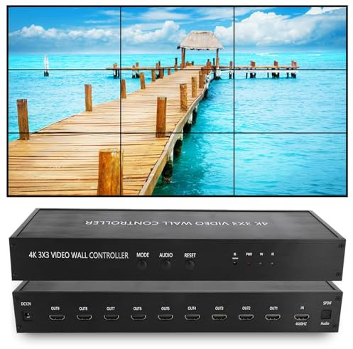 Dpofirs 3x3 HDMI Video Wall Controller, 3840x2160P @60HZ TV Wall Controller HDMI Eingänge HDMI Ausgänge, mit Fernbedienung für TV Splicing