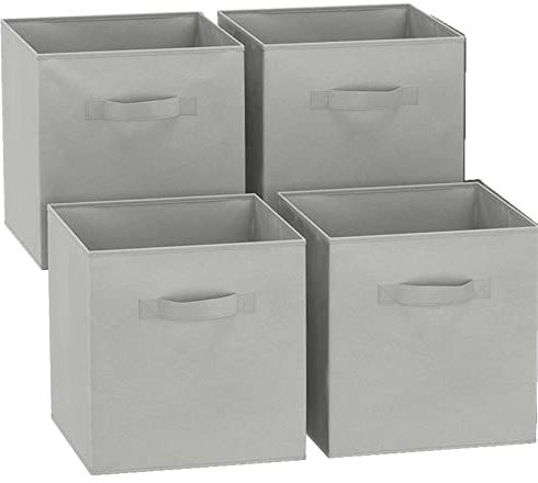 GREATOOL Caja de Almacenaje Plegable, Pack 4 Unidades, 31x31x31cm,Cajas organizadoras en Tela, Caja para organizar Ropa, Juguetes y Sábanas en Armarios (4 Unidades, Gris Claro)