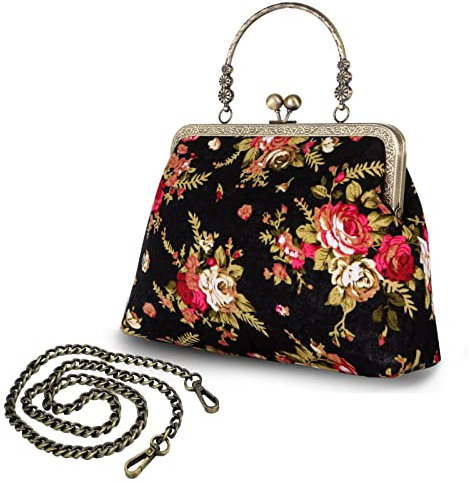 Abuyall Crossbody-Tragetasche mit Blumenmuster, Handtasche für Damen, Schwarzblume, Medium