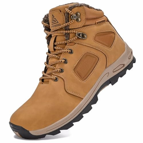 CYKYGGO Stivali Invernali Uomo Caldo Scarpe da neve Impermeabile Antiscivolo Sneakers da Trekking Giallo 42 EU