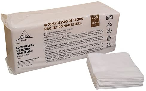 ADA Gasas de Tejido no Tejido, 200 Unidades No Esteril TNT Pg 10x10 30g. 4 Capas Fabricado en la EU