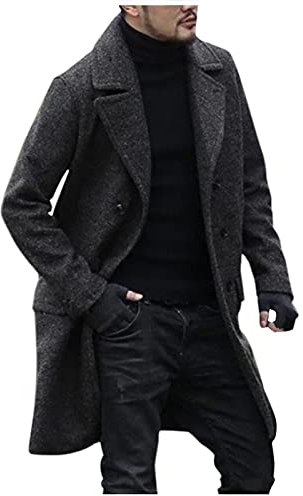 SDER Manteau Homme Hiver Mi-Long Trench Coat En Laine Chaud Veste Slim Pardessus Parka Couleur Unie Coupe Vent Fit Casual Long Caban Mode Classique Affaires Longue Section Coat, Noir, 3XL