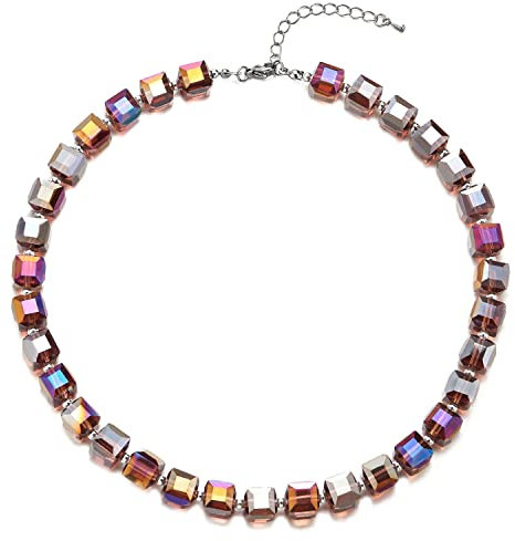 Statement Halskette Glamouröse Lila Regenbogen Würfel Navette Kristall Perlen Anhänger Choker Halsketten
