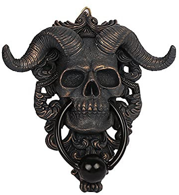 FIYSON 3D Harz Hörner Totenkopf Wanddeko,Satans Schädel Deko 10.5 * 13cm Bronze Wandbild aus Harz,Totenkopf Skulptur Deko als Moderne Wanddekoration für Wohnzimmer & Flur,Humorvoll Romantisch (klein)