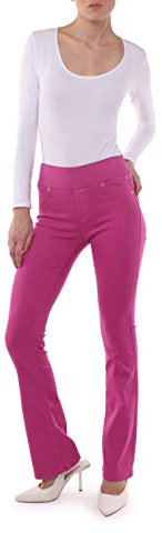 MAMAJEANS Amalfi - Jeans Pull on Donna Bootcut, Jeans Senza Bottoni Elasticizzato a Vita Alta, Zampa di Elefante - Made in Italy (XL - 48, Rosa)