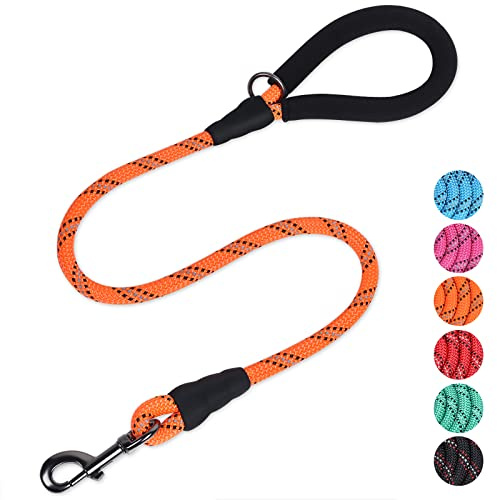 VIVAGLORY Rope Dog Lead Roperex Dog Lead, 90 x 0.8cm, Orange | Leash with Soft Padded Handle for Walking & Training, Strong Rope & Reflective Heavy Duty for Puppy