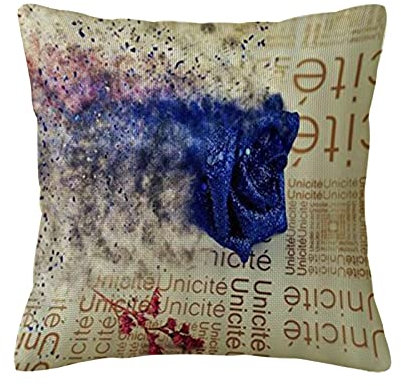 Kissenbezüge aus Baumwollleinen,Rose Nostalgischer Zeitungs-Tau-Blüten-Anhänger, Quadratischer Kissenbezug Home Sofa Dekoration Kissenbezug 18 x 18