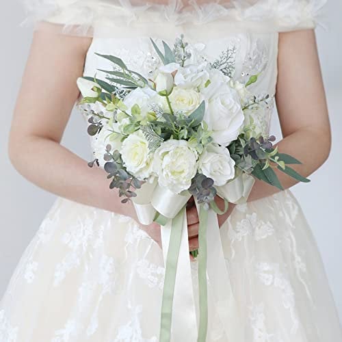 Fouriding Bouquet da sposa stile vintage rosa bianca sposa bouquet artificiale damigella d'onore decorazione di nozze bouquet