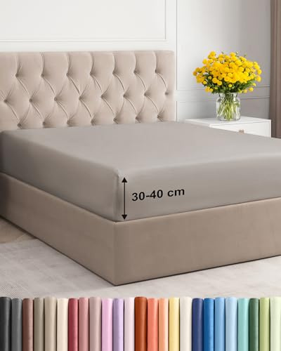 Spannbettlaken 90x190 - Mikrofaser Spannbetttuch 40cm (16) tief - Hellgrau | Spannbetttuch, Boxspringbett, Weich, Knitterfrei, Bügelfrei, Atmungsaktiv, Hypoallergen, Rundumgummi, Gebürstet, OEKO-TEX