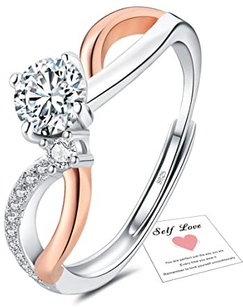 Engagement Rings - Adjustable Rose Gold Ring, Sterling Silver Bridal Wedding Eternity Diamond Promise Ring for Women, Crossover Small CZ Cubic Zirconia Rings Women Jewellery Gifts for Her