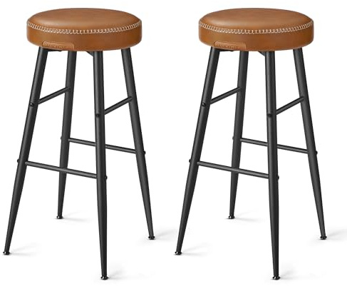 VASAGLE EKHO Collection - Bar Stools Set of 2, Bar Height Bar Stools, Kitchen Counter Stools, Mid-Century Modern Backless Counter Stools, 30-Inch Tall, Kitchen Island Home Bar, Caramel Brown