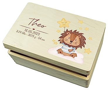 wunderwunsch - Personalisierte Erinnerungsbox Baby mit Hochwertigem UV-Farbdruck - Individuelle Baby Erinnerungsbox - Niedliche Erinnerungskiste aus Holz - Geschenk zur Geburt