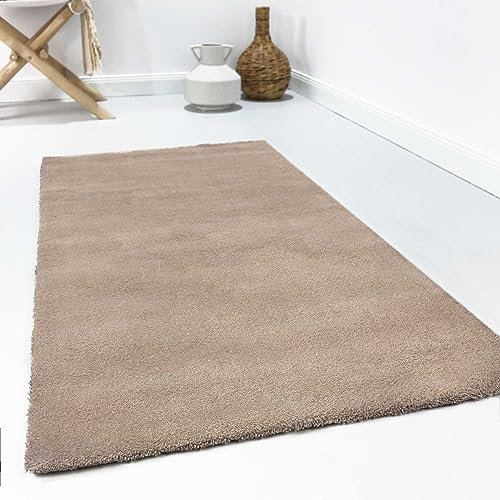 Wecon Home Esprit Schurwollteppich Hochflor modern, kuschelig, für Wohnzimmer, Schlafzimmer oder Arbeitszimmer – Greenwood Rug (70 x 140 cm, Creme beige)