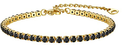 FOCALOOK Bracciale Donna Acciaio Bracciale Tennis Bracciale Acciaio Placcato Oro 18K con Zirconia Cubica Nera 18cm+5cm Braccialetto Donna Tennis