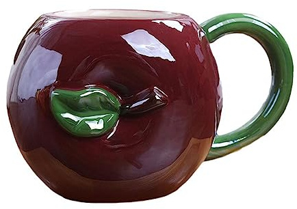 Easnea Fruit Shape Coffee Mug Creative Porcelain Cup Ceramic Coffee Milk Mug Teacup Cute Water Cups Reusable Milk Mug Cartoon Beer Mug for Home Office (Apple)