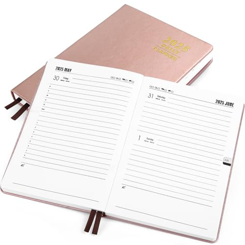 Kesote Terminplaner 2025, Buchkalender A5 Wochenplaner Leder Kalender Terminkalender Hardcover Wochenkalender Rosegold, 1 Tag 1 Seite