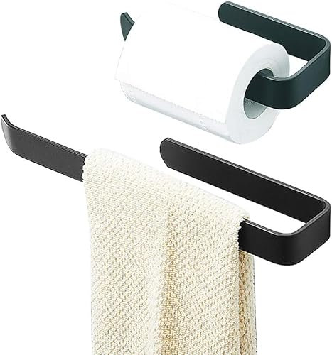 2 Pezzi Portasciugamani da Bagno, Portasciugamani Nero, 19 cm / 32,5 cm Portasciugamani Doccia Unità di Vanità Assemblaggio Armadietto da Bagno [Nessuna Perforazione]