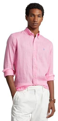 POLO RALPH LAUREN Men's Linen Long Sleeve Shirt, Harbor Pink, XL
