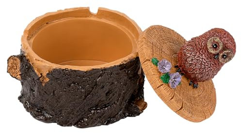 SHIDOW Eulenaschenbecher, Eulen-Aschenbecher mit Deckel, kreativer Schreibtisch-Aschenbecher mit Deckel, geeignet für die niedlichen Büro-Wohnaccessoires von Familien und Gärten (Bown)