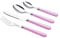 EXZACT Couverts en inox 24 pièces - Motif Vichy de Couleur: 6 x Fourchettes, 6 x Couteaux, 6 x Cuillères, 6 x Cuillère à café (24 x Violet)