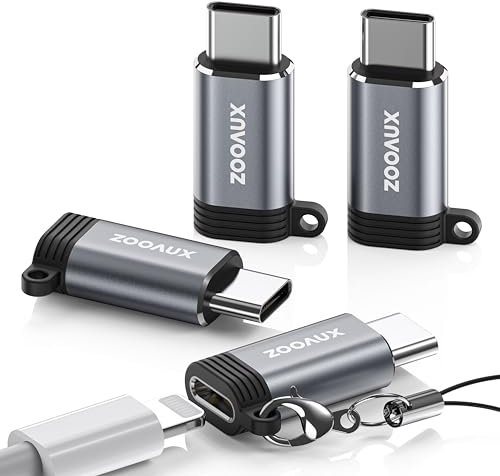 ZOOAUX Adaptateur Lightning vers USB C 4 Pièces, Adaptateur USB-C Mâle vers Lightning Femelle Connecteur Compatible pour iPhone 16/16 Plus/16 Pro Max/15/15 Plus, iPad Pro/Air, Pas pour Audio/OTG