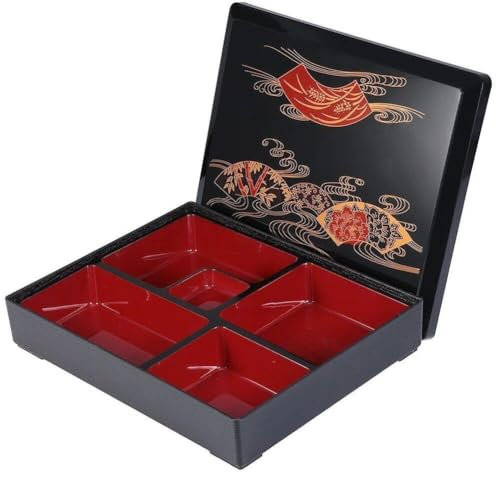 Abbdbd Japanese Bento Box with Lid, Bento 5 Compartments Traditional Food Container Snack Serving Tray for School Office