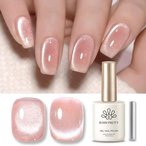 BORN PRETTY Magnetic Gel Nail Polish Super Shine Pink Gel Polish 15ml Cat Magnetic Eye Galaxy Velvet Glitter Effect Strong Magnetic Jelly Gel Nail Manicure for Salon Home DIY