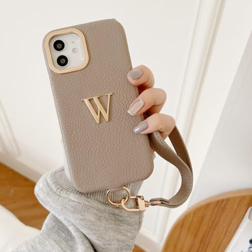 Handyhülle aus Leder mit Initialen-Handseil und kleinen goldenen Buchstaben für iPhone 15 14ProMax 14Plus 13Promax 13 12 11,3, für iPhone 15Pro