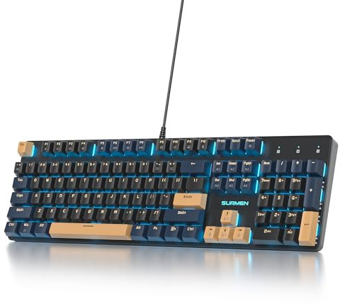 SOLIDEE Wired Full Size Mechanical Keyboard,US Layout QWERTY Keyboard,104 Keys RGB Backlit Gaming Keyboard with Number Pad,NKRO Mechanical Keyboard for Windows Laptop PC Gamer(104 Blue Samurai(B))