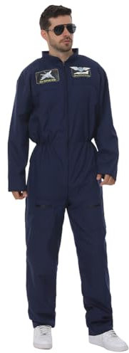 MUWO Raumfahrt Kostüm für Erwachsene MIESEPETER – Pilot Kampfjet und Astronaut – 100% Polyester, reguläre Passform, für Karneval und Volksfeste (Pilot Navy, L/XL)