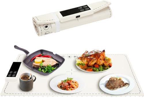 Bourske Food Warming Mat,Portable & Rollable Electric Warming Tray with 6 Temperature Settings, 5 Timers and Safety Lock,Silicone Heating Mat for Home Dinners,Parties,Gatherings,Buffet (50-100℃)