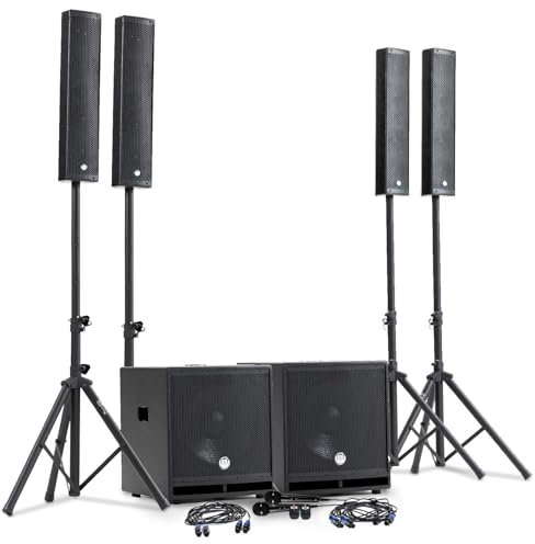 Pack Sono 2400W DJ Complet BM Bmsonic BMS-15-SLIM-BT, 4 Enceintes Satellites, 2X SUB 38cm USB/Bluetooth, Supports Câbles, Micros