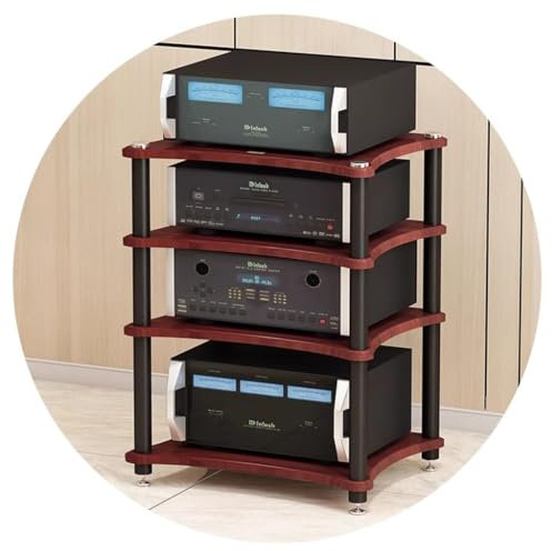 Premium 4-stöckiges Audio-Schrank-Verstärker-Rack, bewegliche Lautsprecher-Stativhalterung für Stereo-Geräte, ideal für audiovisuelle Raumausrüstung, Braun, 60 x 48 x 82 cm