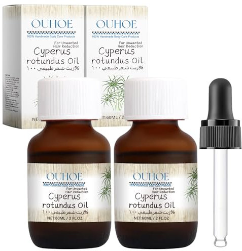 2 Pezzi Cyperus Rotundus Oil, 60 ml Cyperus Oil Hair Removal, 100% Pure Cyperus Oil, Oli Essenziali Ciperus per la Depilazione, Idratante, per Braccia, Ascelle, Gambe e Zona Bikini
