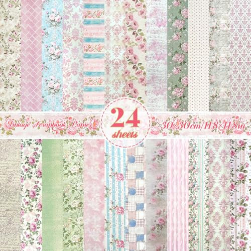 24Blatt Florales scrapbook Papier 30cmx30cm Double Sided decoupage papier Junk Journal scrapbooking Papier für DIY Karte Herstellung Fotoalbum Decorative Craft Paper DIY Florales Hintergrundpapier