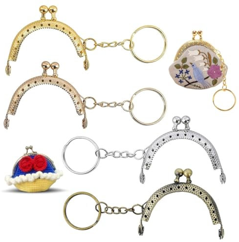 SGERUFZ Lot de 4 porte-monnaie rétro en métal - Cadre baiser - Féminin - Porte-monnaie en forme de demi-cercle - Avec anneau porte-clés - Pour sac à main, bricolage