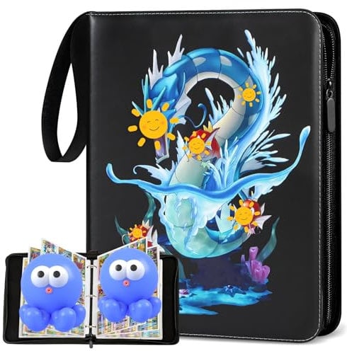 Sammelalbum für Pokemon Karten,900 Karten Sammelkarten Album 9 Taschen 50 Seiten Sammelmappe karten Ordner Heft,Hochwertiges Wasserdicht PU Leder Card Collection Sammelheft,Geschenk für kinder (B900)