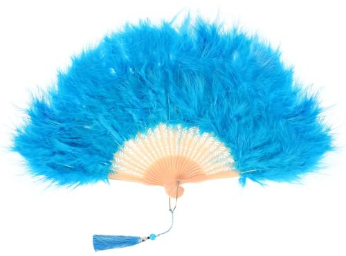 PATIKIL 1920s Vintage Marabou Feather Fan, Flapper Hand Fan Folding Handheld Fan for Costume Party Dancing Wedding Show Tea Decoration, Sky Blue