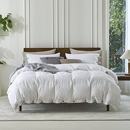 Everly Bettbezug-Set aus 100% reinem Leinen, Übergröße, 308 x 248 cm, 3-teilig (1 Bettbezug, 2 Kissenbezüge), weich und atmungsaktiv, für alle Jahreszeiten, mit Kokosnussknopfverschluss, geeignet für