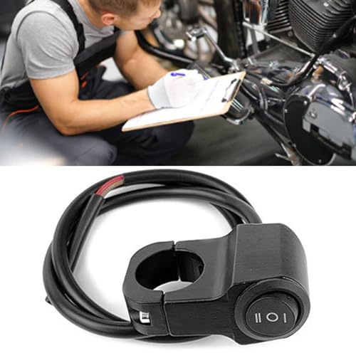 aqxreight Motorrad-Scheinwerferschalter, Aluminiumlegierung, Motorrad-EIN-Aus-Druckknopf, Lenker-Stee-Kippschalter für Modifikation, Schwarz, Schwarz und Kabellänge, Motorrad-Kippschalter