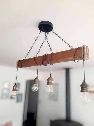 Solenzo - Pendelleuchte Balken aus Holz – industrieller Landhausstil – E27