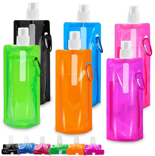 Jiahuade Faltbare Trinkflasche,6 Stück Faltbare Wasserflaschen,500ML Trinkflasche Faltbar,Tragbarer Zusammenklappbare Wassersack,Faltbare Flexible Wasserflasche für Unisex Adult