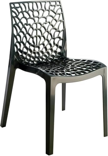 Generico Gorica Set 4 Stück Madrid Stuhl aus perforiertem Polypropylen, stapelbar, Farbe Schwarz, für den Innen- und Außenbereich