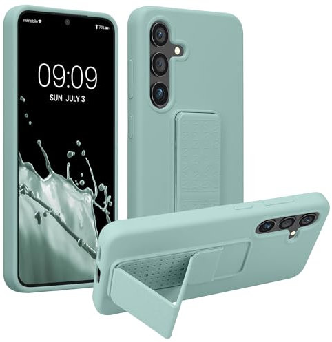 kwmobile Handyhülle kompatibel mit Samsung Galaxy S24 - Hülle mit Fingerhalter und Standfunktion - Silikon Case Handy Cover in Mintgrün