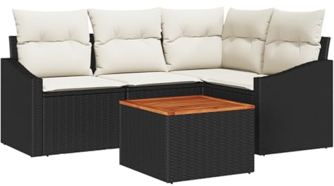 vidaXL Set Divano da Giardino con Cuscino 5 PCS Nero polyrattan, Set di mobili da Esterno, Moderno Divano in Rattan, Gruppo di Seduta Resistente alle intemperie, Lounge per Patio