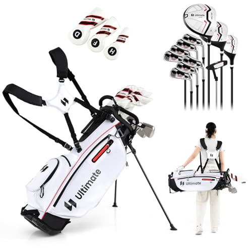 COSTWAY Set Completo di Mazze da Golf con Sacca a Treppiede, Include con Driver 1 da 460CC, Legno 3, Ibrido, Ferri 5, 6, 7, 8, 9, P, S, Putter e Copertura Antipioggia per Destrimani